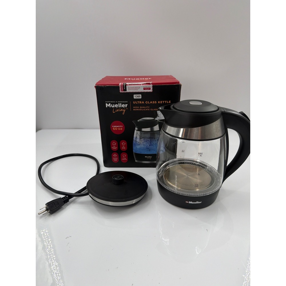 Mueller Living Ultra Glass Kettle 1.8L 60oz Borosilicate Electric Tea Pot Black